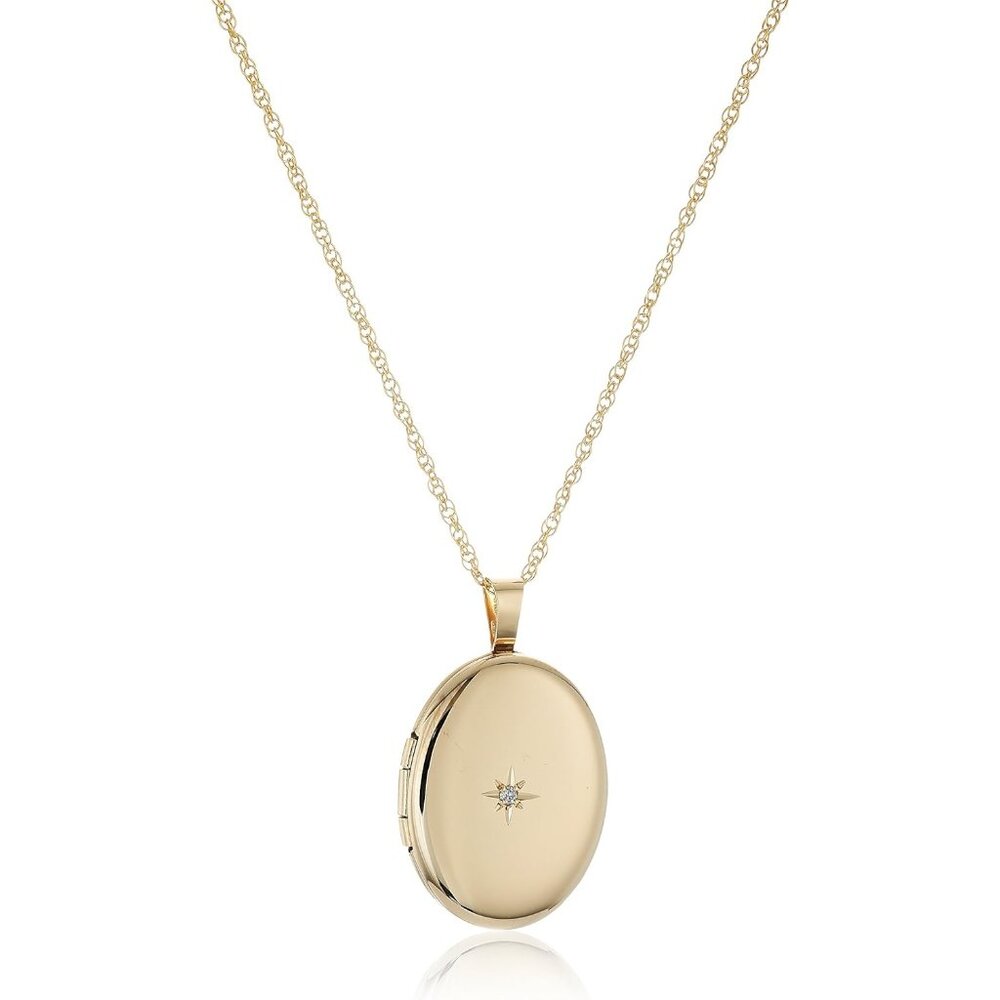 Men's Gold Filled Polished Oval Pendant Diamond Locket Necklace